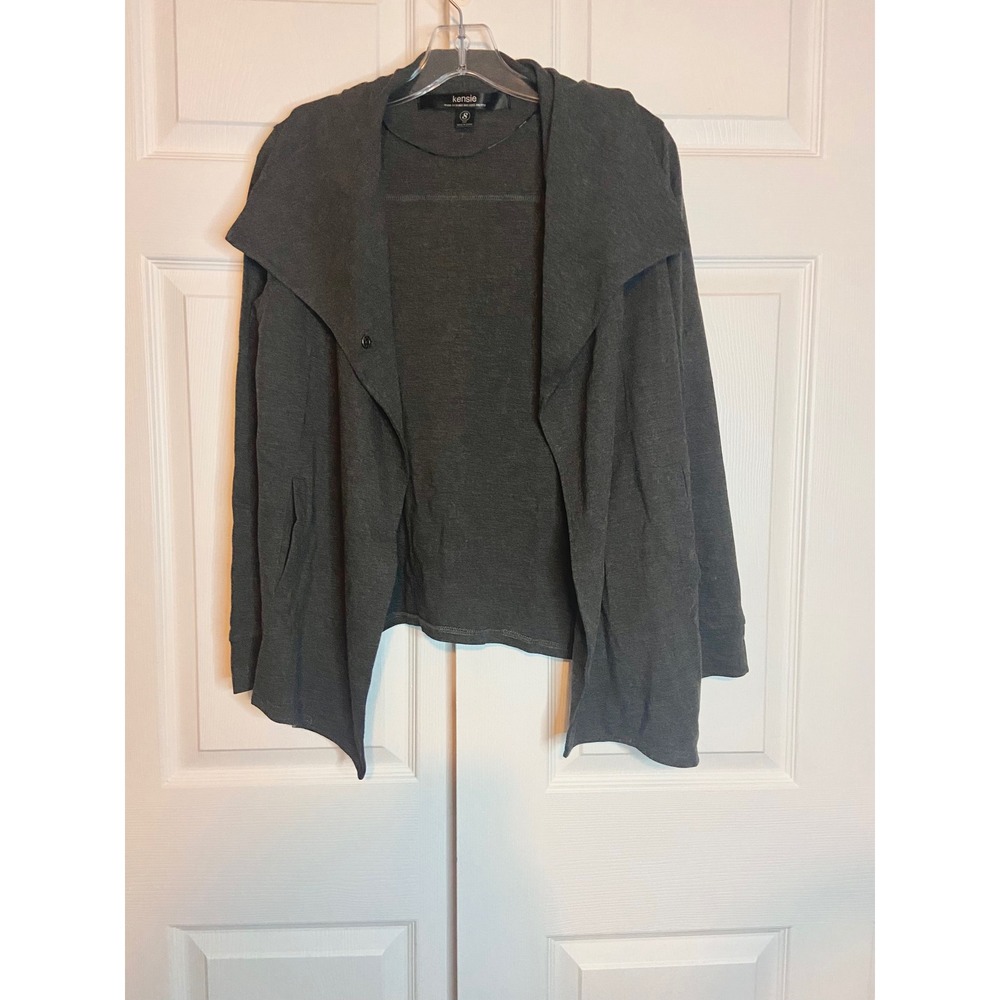 Kensie Womens Charcoal Gray Draped Open Front Snap Cardigan Jacket Size S